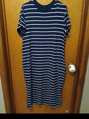 Time and Tru Navy and White Striped Maxi Dress